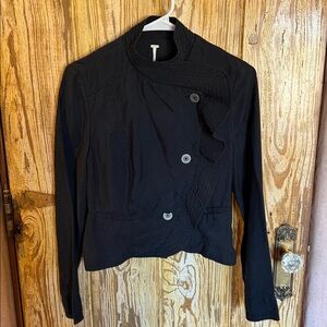 Free People Black Ruffled Blazer